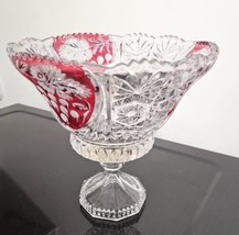 Ruby Red Flash Clear Footed Compote / Bowl 8&quot; Tall And 8&quot; Wide - £15.81 GBP