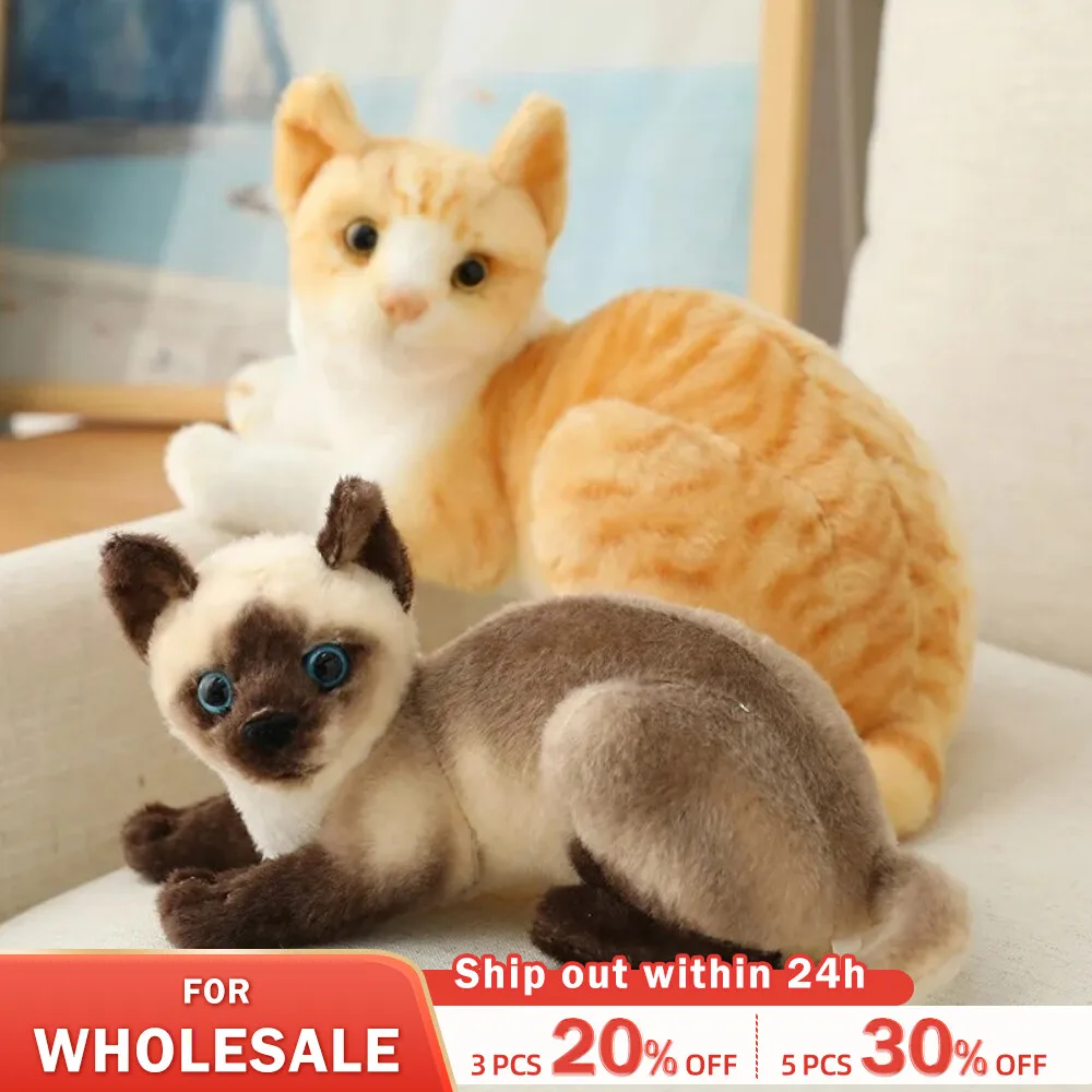 Stuffed Siame Cats Plush Toy 20/25cm Simulation American Shorthair Cute Cat Pet - £13.26 GBP+