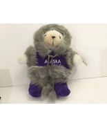 Alaska souvenir bear in purple hoody grey faux fur 9” clean - $23.99