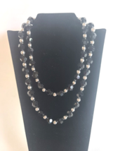 Black Faceted Resin Silver Rhinestone Single Strand Necklace - £3.13 GBP