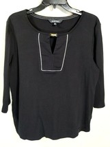 Ellen Tracy Black Knit Blouse Top Keyhole Neck 3/4 Sleeve Size XL - £10.38 GBP
