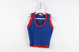 Vintage 50s 60s Girls Toddler Size 5 T Blank Ribbed Knit Sweater Vest Bl... - $735.76 MXN
