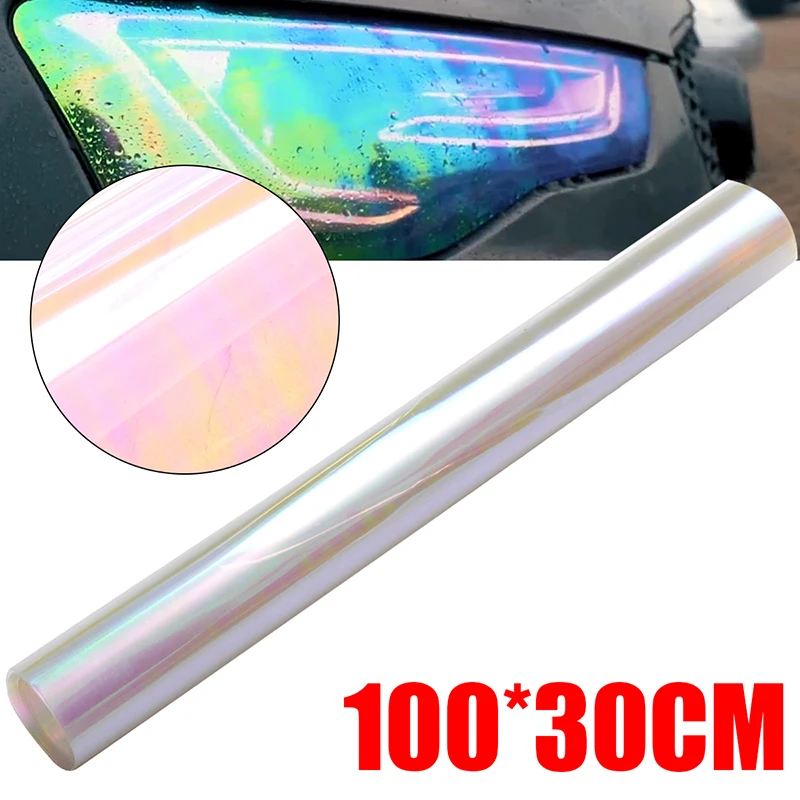 Transparent Hologram Car Headlight Film Sticker - 100x30cm Tint Film Chameleon - £12.00 GBP