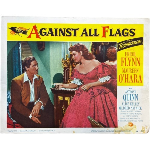 Vintage 1952 Against All Flags Errol Flynn Margaret O&#39;Hara Movie Lobby C... - $46.54