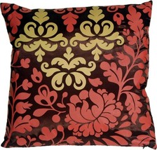 Bohemian Damask Brown, Red and Ocher Throw Pillow, Complete with Pillow ... - $38.80
