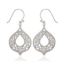 Sterling Silver Marquise Fancy Design with CZ Earrings - £67.71 GBP