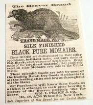 1870 Ad The Beaver Band Black Pure Mohairs Importer Wm. L. Peake & Co. New York  - $7.99