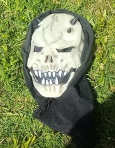 Skull with Horns and Hood Halloween Mask Costume Play Black - £9.82 GBP