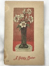 A Happy Easter Antique Postcard Vintage Flowers In Vase - £7.86 GBP