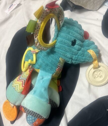 Infantino Blue Corduroy Elephant Hanging Crib Stroller Teether Crinkle R... - $5.86