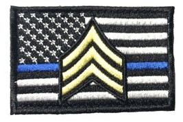 Thin Blue Line USA Flag Sergeant Stripes Patch Hook &amp; Loop Gear Bag Vest Police - £10.11 GBP