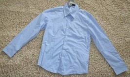 Mens Dress Shirt VSKA Senior Slim Blue Button Front Long Sleeve-size L - £12.51 GBP