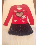 Beautees dress Size 4 red hearts sequin bubble hem holiday - $14.99