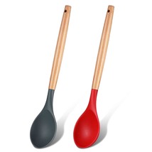 2 Pieces Silicone Nonstick Mixing Spoon Kitchen Cooking Spoons Serving Spoon Wit - £14.38 GBP