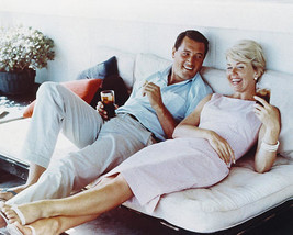 Rock Hudson &amp; Doris Day Color On Bed Smiling 8x10 HD Aluminum Wall Art - $39.99