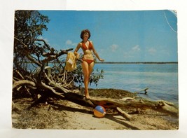 Jumbo 9x7 Vintage Kodachrome Post Card, Florida Beach Ball Bikini Girl, ... - £7.77 GBP