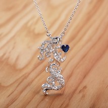 Womens Mermaid Necklace With Blue Sapphire Stone Studded Sterling Silver Pendent - £100.71 GBP