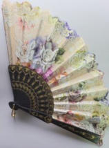 Gold &amp; Black Large Lace Floral Folding Hand Held Plastic Chinese Fan - £3.93 GBP