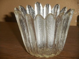 Flower Shaped Votive Bowl Vertical Ice Textured Glass Scandinavian Crowned top - £25.25 GBP