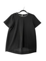 MADEWELL Womens Top Black Leather Trim Tailored Tee Shirt Short Sleeve S... - £11.25 GBP