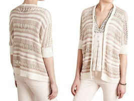 $128 Anthropologie Sparkle Cocoon Cardigan X Small Metalllic Stripes Swe... - $40.89