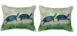 Pair of Betsy Drake Two Turtles Large Indoor Outdoor Pillows 16x20 - £70.08 GBP
