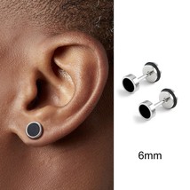 Ings titanium steel round black oil drip stud earrings for men korean fashion stainless thumb200