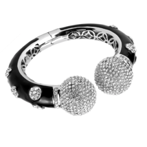 LO4282 - Rhodium Brass Bangle with Top Grade Crystal  in Clear - $42.15 CAD