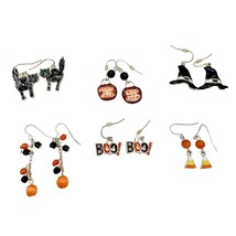 Halloween Earrings Set 6 Pairs Black Cat Witch Hat Candy Corn Trick Or Treat Boo - £9.61 GBP