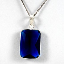 925 Silver Blue Topaz Stone Beautiful Handmade Pendant Fantastic Necklace Women - £24.04 GBP+