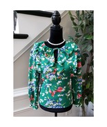 Women&#39;s LOFT Green Floral Long Sleeve Ruffle Blouse Top XSP Petites Outdoor - $33.70 CAD