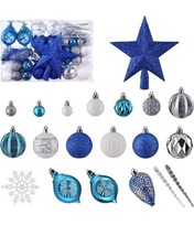 100 Pcs Christmas Ornament Set, Shatterproof Balls &amp; Ornaments Assorted Blue-New - £16.13 GBP