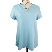 T by Talbots Tee Shirt Womens M Split Neck Short Sleeve Cotton Soft Stretch Blue - £10.55 GBP