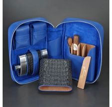 Brizard and Co Traveler -Black Caiman Alligator & Blue Leather Traveler NIB image 4