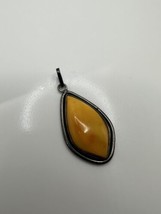 Vintage Sterling Silver Butterscotch Amber Necklace Pendant 1 7/8&quot; x7/8&quot;... - $84.65