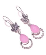 Rose Quartz Pear Gemstone 925 Silver Overlay Handmade Leaf Drop Dangle E... - $217.46 MXN