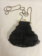 Vintage La Regale Black Hand Beaded Cross Body Small Women&#39;s Evening Bag Purse - £23.38 GBP