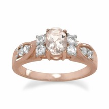 14K Rose Gold Plated Oval Cut Morganite &amp; White Topaz Wedding Anniversary Ring - £188.13 GBP
