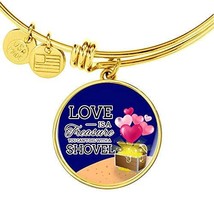 Love is a Treasure Circle Pendant Bangle Bracelet Stainless Steel or 18k Gold - £32.39 GBP