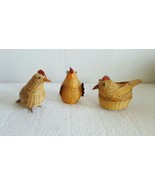 Lot of 3 Small Brown Turkey Baskets Woven Wicker 3-D Head Lid Trinket Ro... - $20.32 CAD