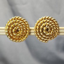 Vintage Gold-tone Round Rope Coil Clip-on Stud Earrings 1.25&quot; Costume Jewelry - £14.24 GBP