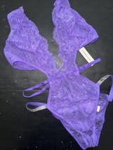 Nwt Victoria&#39;s Secret L Teddy Bodysuit Crotchless Lilac Purple Lace Shine Strap - £71.21 GBP