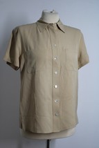 Vtg 90s Talbots 8 Tan Brown 100% Silk Short Sleeve Button Front Top Shirt - £20.91 GBP