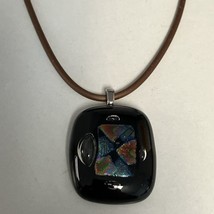 Dichroic Glass Pendant On 16” Leather Necklace With Sterling Clasp - £15.62 GBP