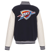 NBA Oklahoma City Thunder Reversible Fleece Jacket PVC Sleeves Patches Logo  - £104.23 GBP