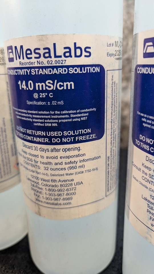 Lot of 3 New MesaLabs Conductivity Standard Solution 14.0 mS/cm, 32 oz/Bottle Item image 3