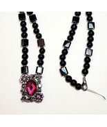 Vintage Pink Gem Floral Necklace Costume Beaded Handmade B66 Maine - $27.86 CAD