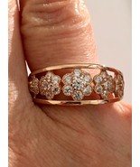14K Rose Gold CZ Flower Band Ring Size 9 - £132.74 GBP