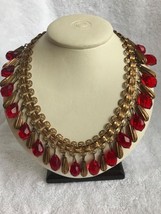 Antique RED stone gold tone necklace Circa 1900 Choker 16 inch Estate - £274.21 GBP