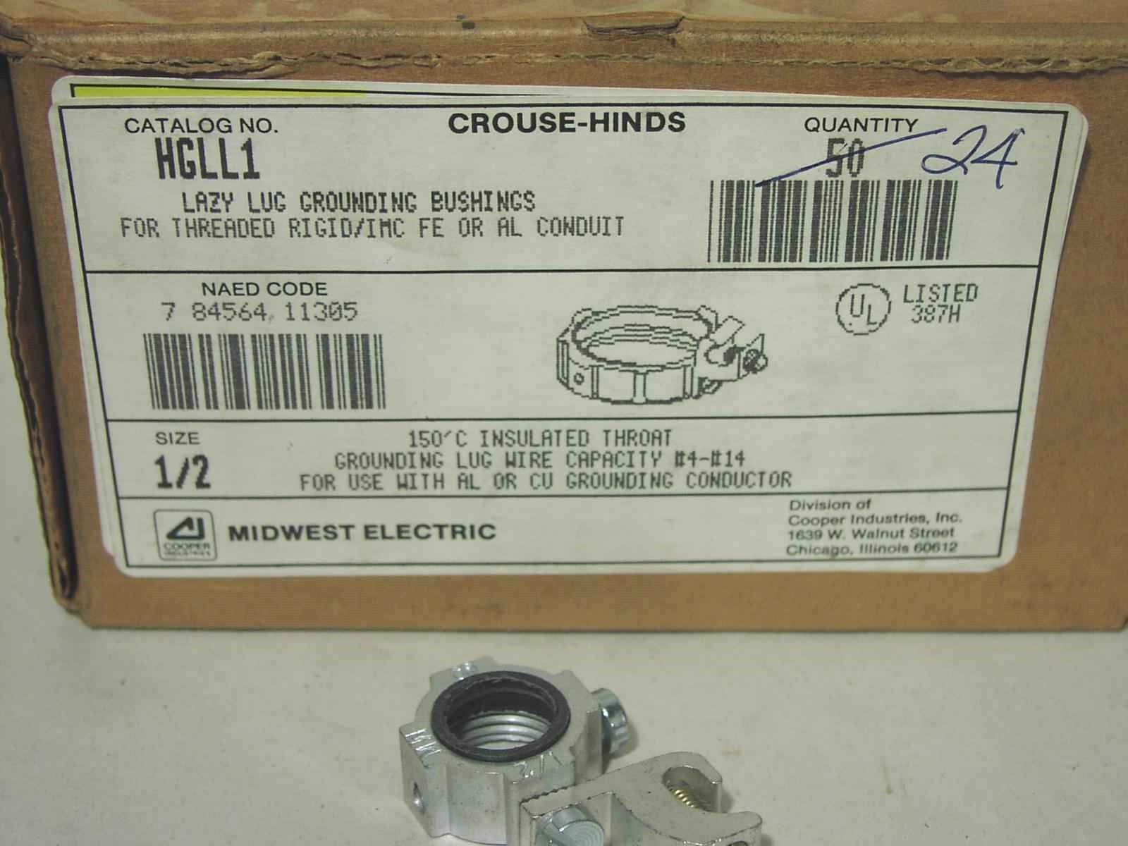Crouse Hinds HGLL1 Insulated Throat Grounding Malleable Iron 1/2&quot; Qty 1 New - $4.99